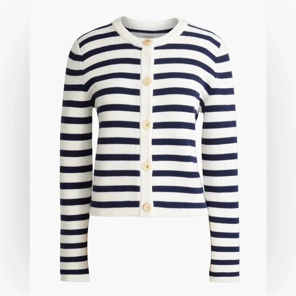 NWT J. Crew Navy and White Striped Cardigan - Picture 2 of 7